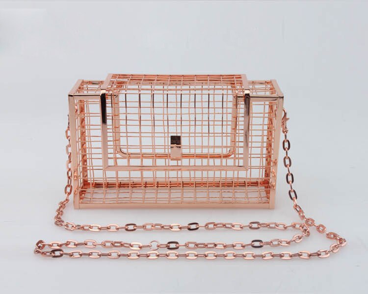 Einzigartige persönlichkeit hohl metall käfige Party Kupplung abend tasche schulter tasche damen handtasche Bote taschen geldbörse: rose gold