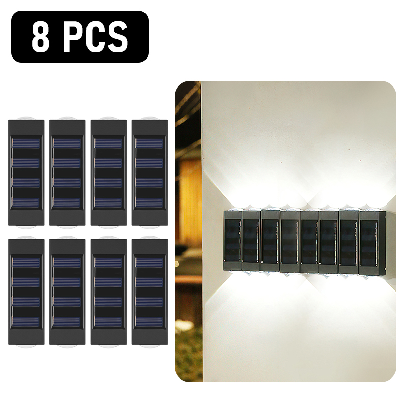 2 LED Solar Wall Lamp UP and Down Illuminate Outdoor IP65 Waterproof Solar Powered Spliceable Light For Home Garden Porch Yard: 2LED-White-8 pcs