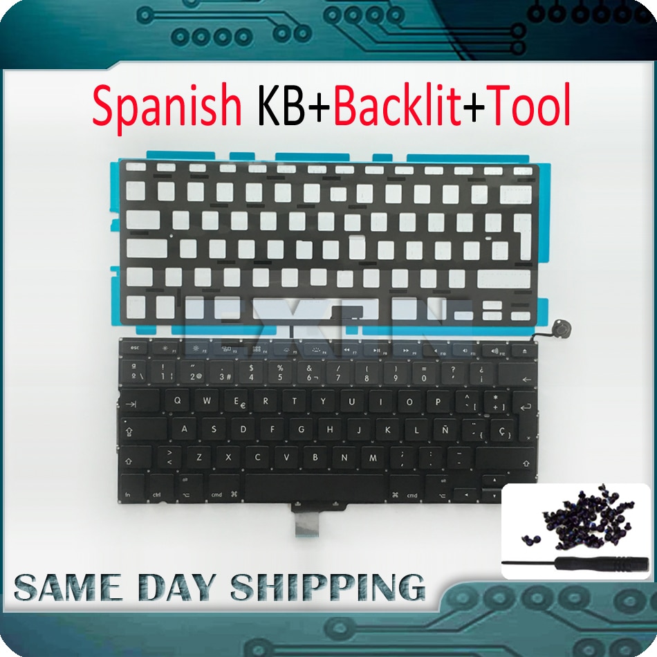OEM for Macbook Pro 13" Unibody A1278 Keyboard Spanish Spain SP Language + Backlight Backlit + Screws Year
