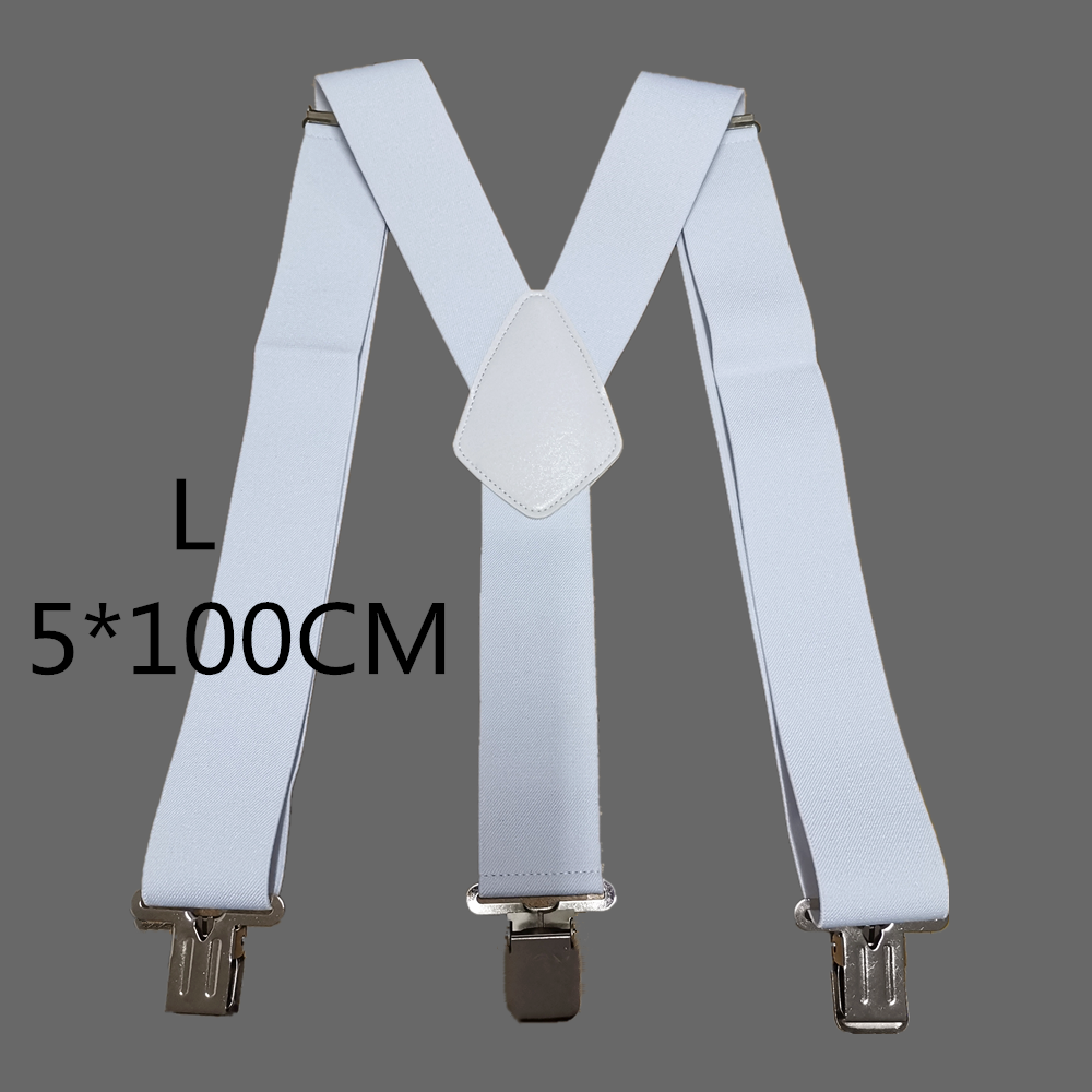 Bretelles à Clips solides pour hommes, bretelles unisexes, 50mm de Large, 5 couleurs unies, ceinture à bretelles réglables à haute élasticité pour les travaux lourds: White-100cm
