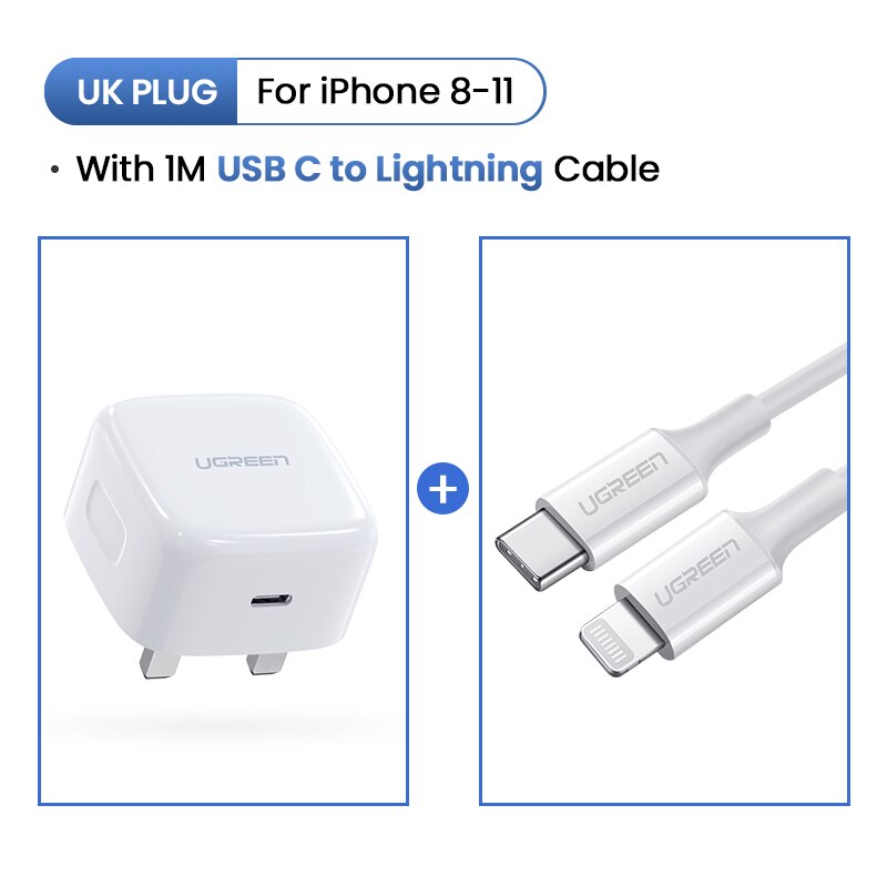 Carregador rápido usb 4.0 3.0 usb tipo c ugreen, plug pd para carregamento rápido de 18w qc4.0 qc3.0 carregador para celular iphone 11, x, xs, 8, pd: UK add C-Lightning