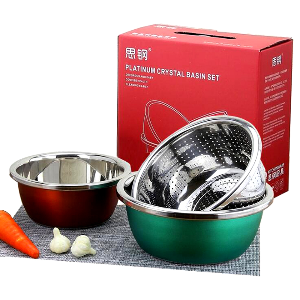 Kookgerei Sets 3 stks/sets rvs pot set Ronde multifunctionele kleurrijke potten Taomi wassen gerechten en noedels