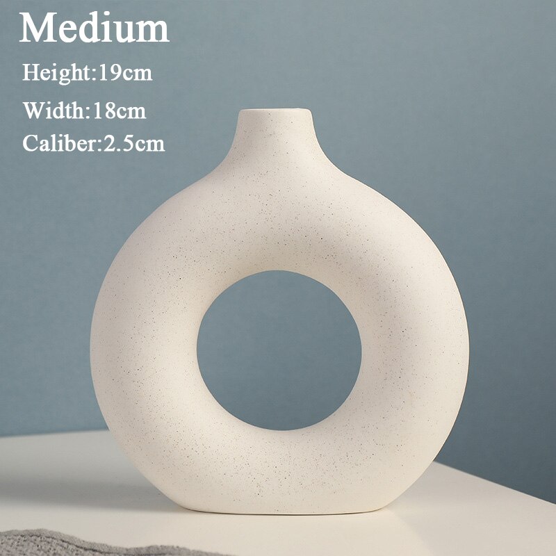 Jarrón de cerámica hueco Circular nórdico, maceta de donas, accesorios de decoración del hogar, oficina, escritorio, sala de estar, de decoración Interior: Style A M