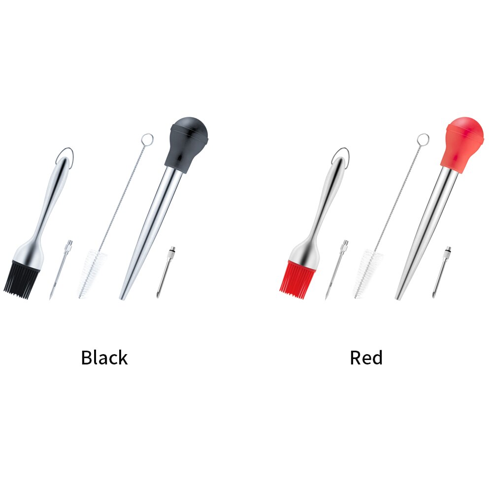 Roestvrijstalen Keuken Borstel Bbq Vlees Injector Set Turkije Kruiden Outdoor Siliconen Tool Baster Gevogelte Thuis Bedruipen