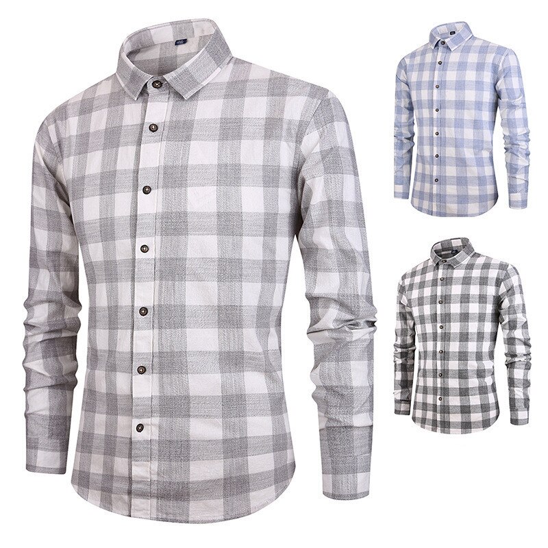 Herfst En Winter Mannen Shirt Katoen-Gekleurde Spinning Plaid Koreaanse Slim Toevallige Lange Mouwen Mannen
