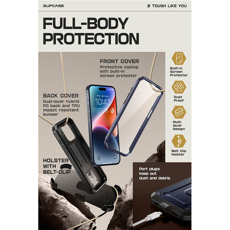 SUPCASE-Coque intégrale UB Pro avec protection d'écran intégrée, étui robuste et robuste, 6.1 pouces, version 2023