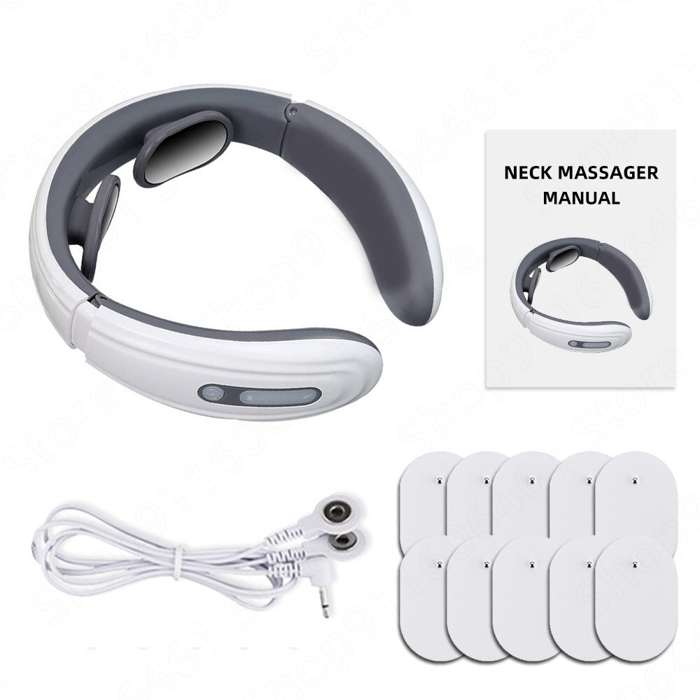 Neck And Back Massager Electric Mini Machine Shoulder Body Massage Neck Pain Reliever Pulse Apparatus Massagers Devices: White and 10 Pads