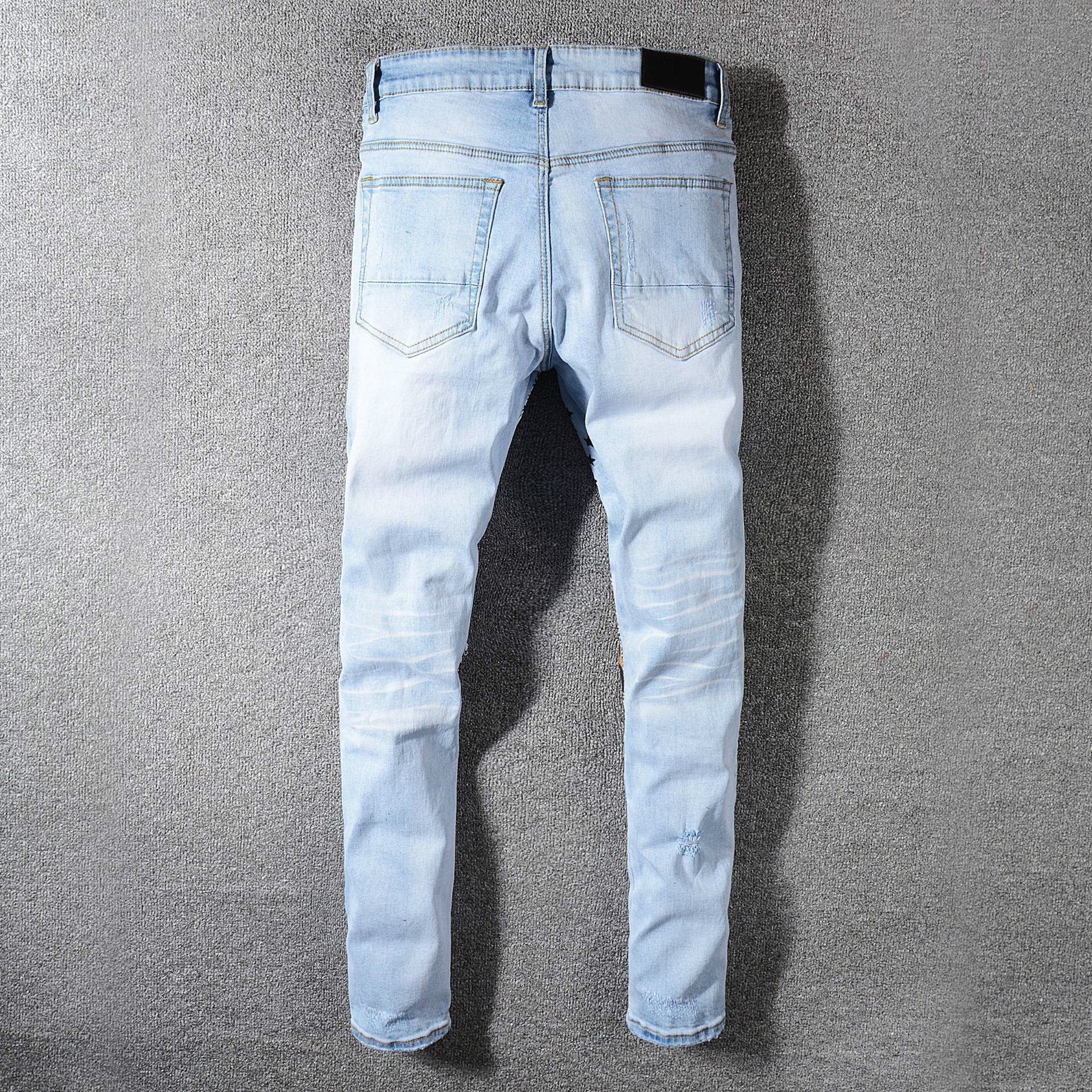 Jean Rivet pour homme, pantalon en Denim, léopard imprimé, Patchwork, avec poches, fermeture éclair, bleu clair, déchiré, slim, à la , collection