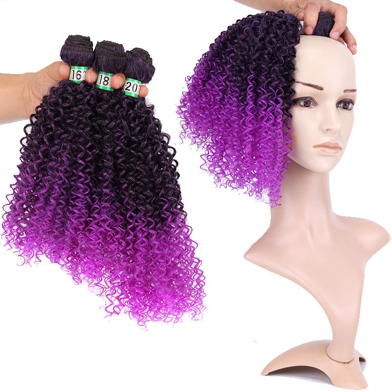 Extensiones de pelo rizado mechones de pelo sintético degradado, 3 unidades, un paquete, para cabello de una cabeza, tejido de sueño, hielo: 1B/27HL