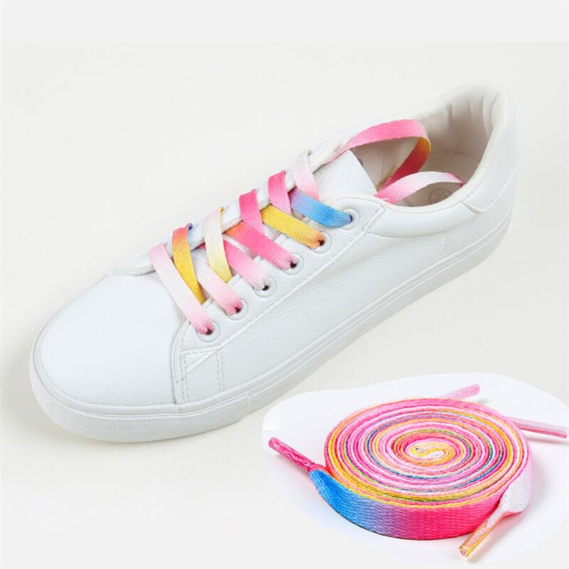Cordones de colores para zapatillas de deporte, cordones planos con estampado de gradiente de arcoíris, colores cromáticos, 110CM, 2 uds.