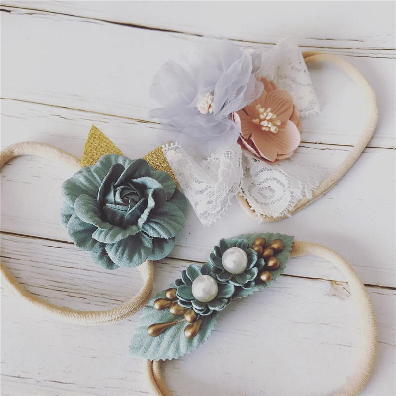 Balleenshiy-Diadema de hecha a mano con flor para niña, banda elástica cabello de nailon, tocado para bebé, accesorios para el cabello para niña pequeña
