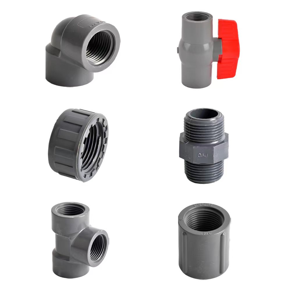 Conector de rosca hembra de PVC 1/2 3/4 1, 20/25/32mm, codo recto, adaptador de 3 vías para tubería de acuario de riego de jardín