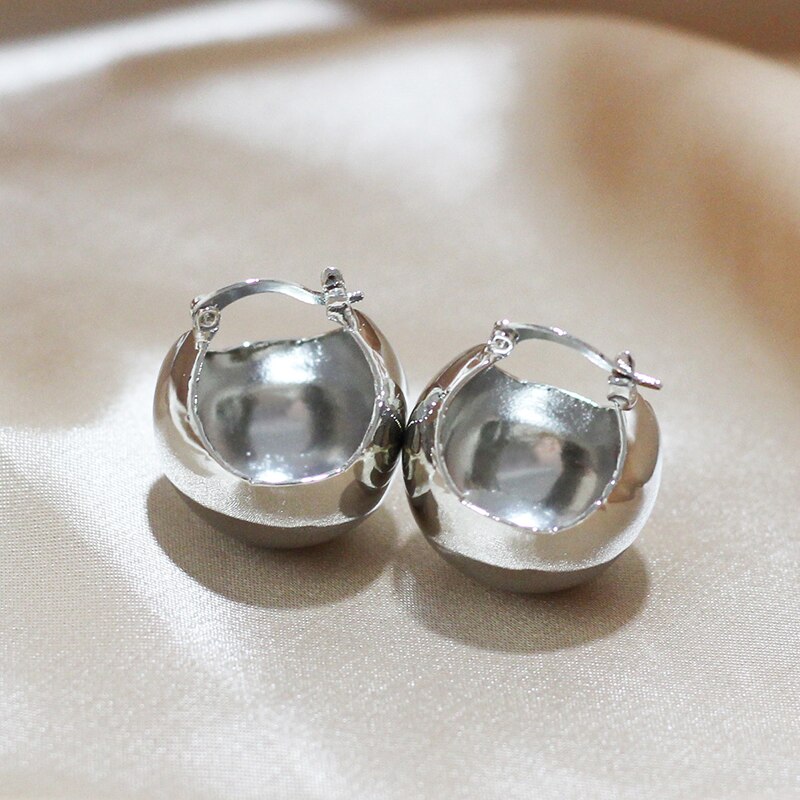 SRCOI Korea Gold Silver Color Half Ball Hoops Earrings Simple Metal Round Basket Bag Earrings Woman Party Wedding