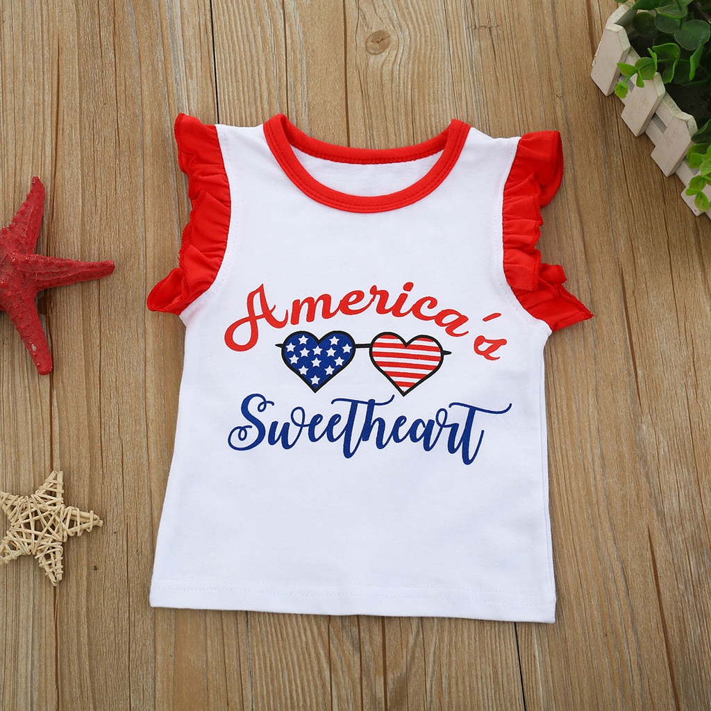 Boutique Girls Clothing Set American Patriotic Striped Cotton Outfits Toddler Kids Clothing 4th of July Girls Baby Clothing Set