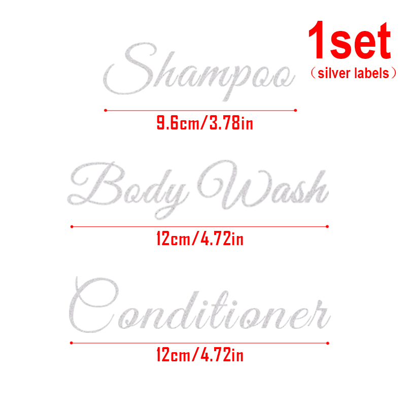 Sæbedispenser flaske vandtætte etiketter shampoo balsam bodywash aftagelig etiket klistermærke til badeværelse: Sølv etiketter