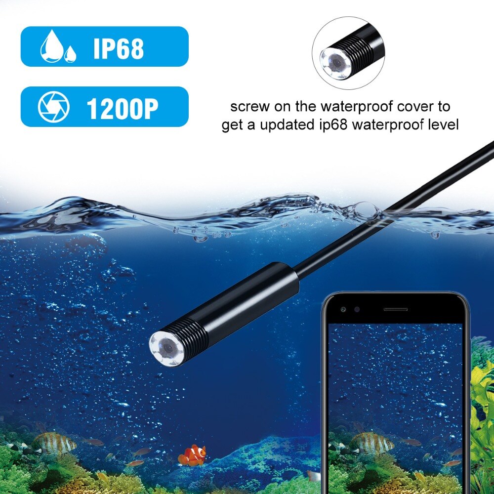 HD 1200 P Wifi Endoskop Kamera 2 m/5 m/10 m Halbstarre Kabel IP68 Wasserdichte Endoskop inspektion Kamera für Android/iOS Telefon