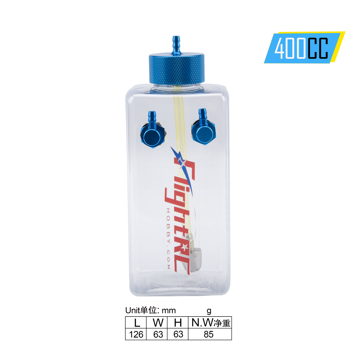 Réservoir de carburant essence bouteille en plastique Transparent 300/400/500/600/750/1000/1600ML/CC CNC en alliage d'aluminium pour avion à gaz et Nitro 1 pièce: YELLOW