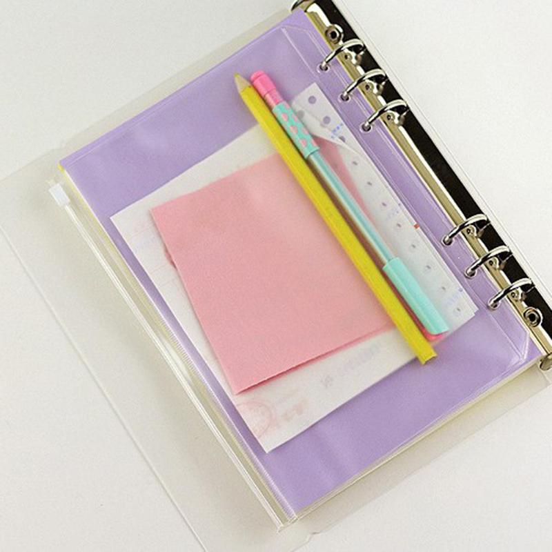Elastisk gennemsigtig  a5 a6 a7 pvc lynlås taske kort regninger holder pose ring plast lomme dagbog løs blad taske