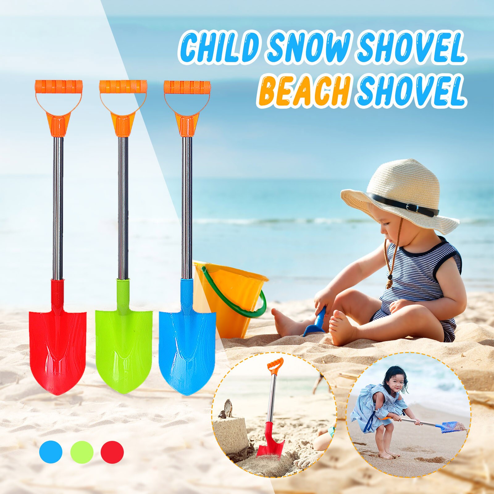 1Pcs Kinderen Sneeuw Schop Kinderen Strand Schop Met Rvs Handvat Kinderen Sneeuw Schop Tuingereedschap