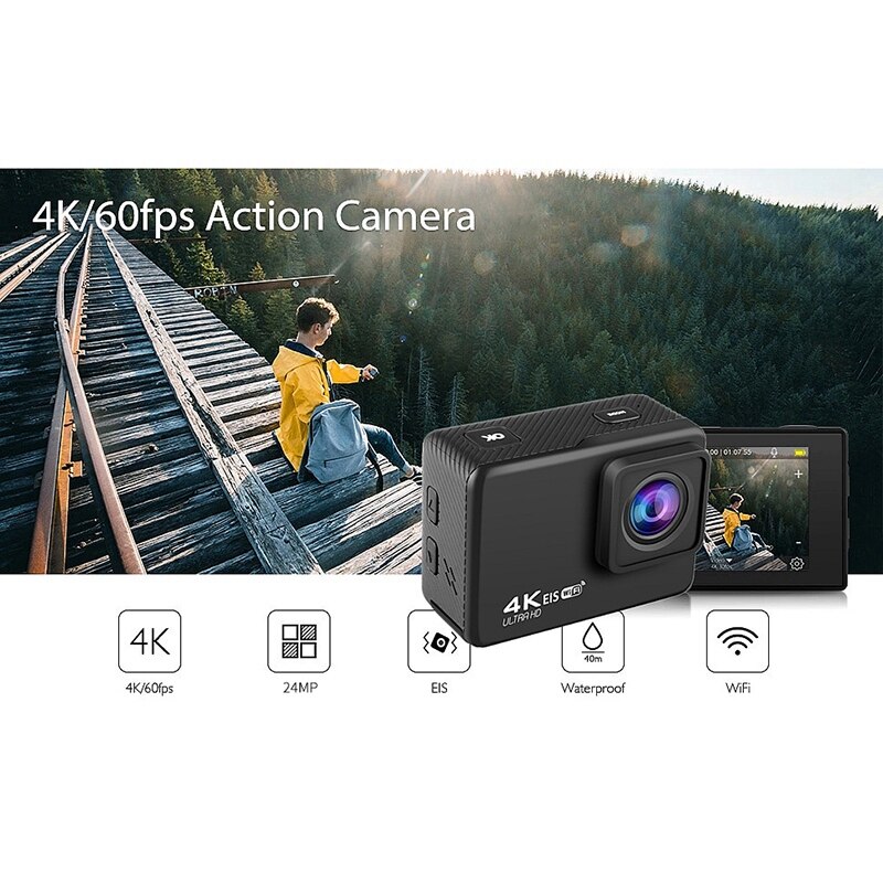 4K / 60Fps WIFI Action Camera 170 degree Wideangle EIS Underwater Waterproof Camera Helmet Go Sports Pro Vlog Camera