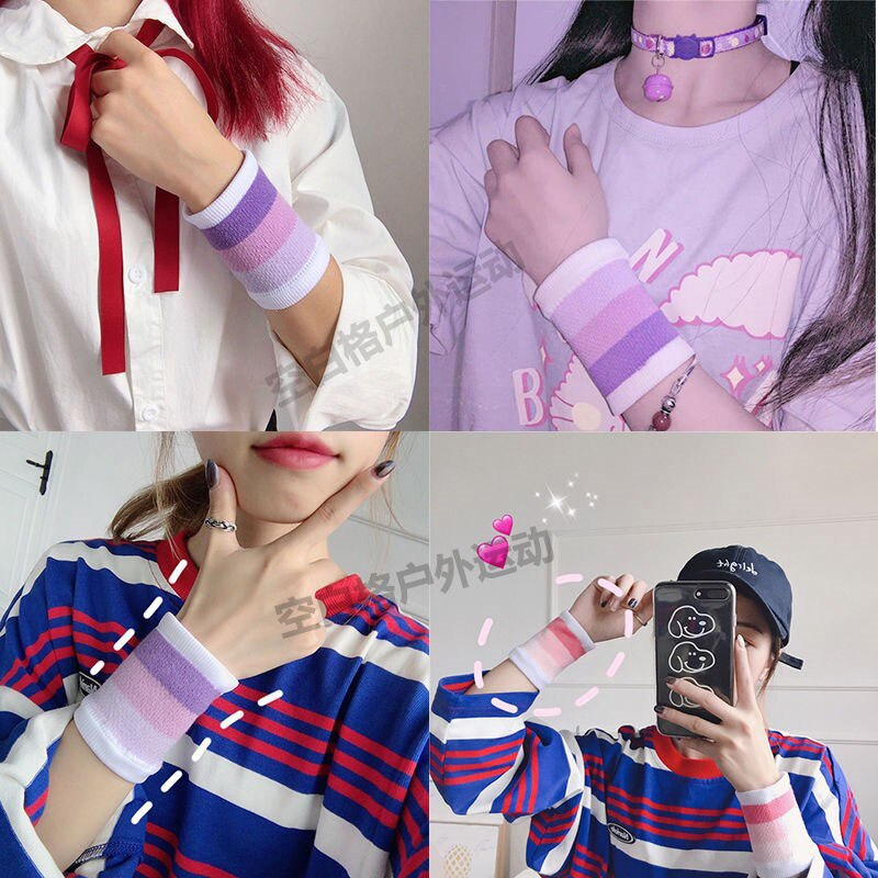 Wrist wristbands girls small fresh sports wipe sweat basketball autumn and winter warm cute pink rainbow striped wristbands