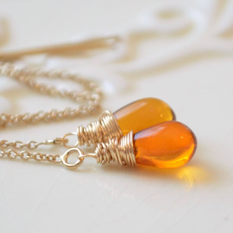 Topaz Threader Oorbellen, Glad Glas Teardrop, Kabel Ketting, Delicate, Sierlijke, Draad Gewikkeld: Goud-kleur