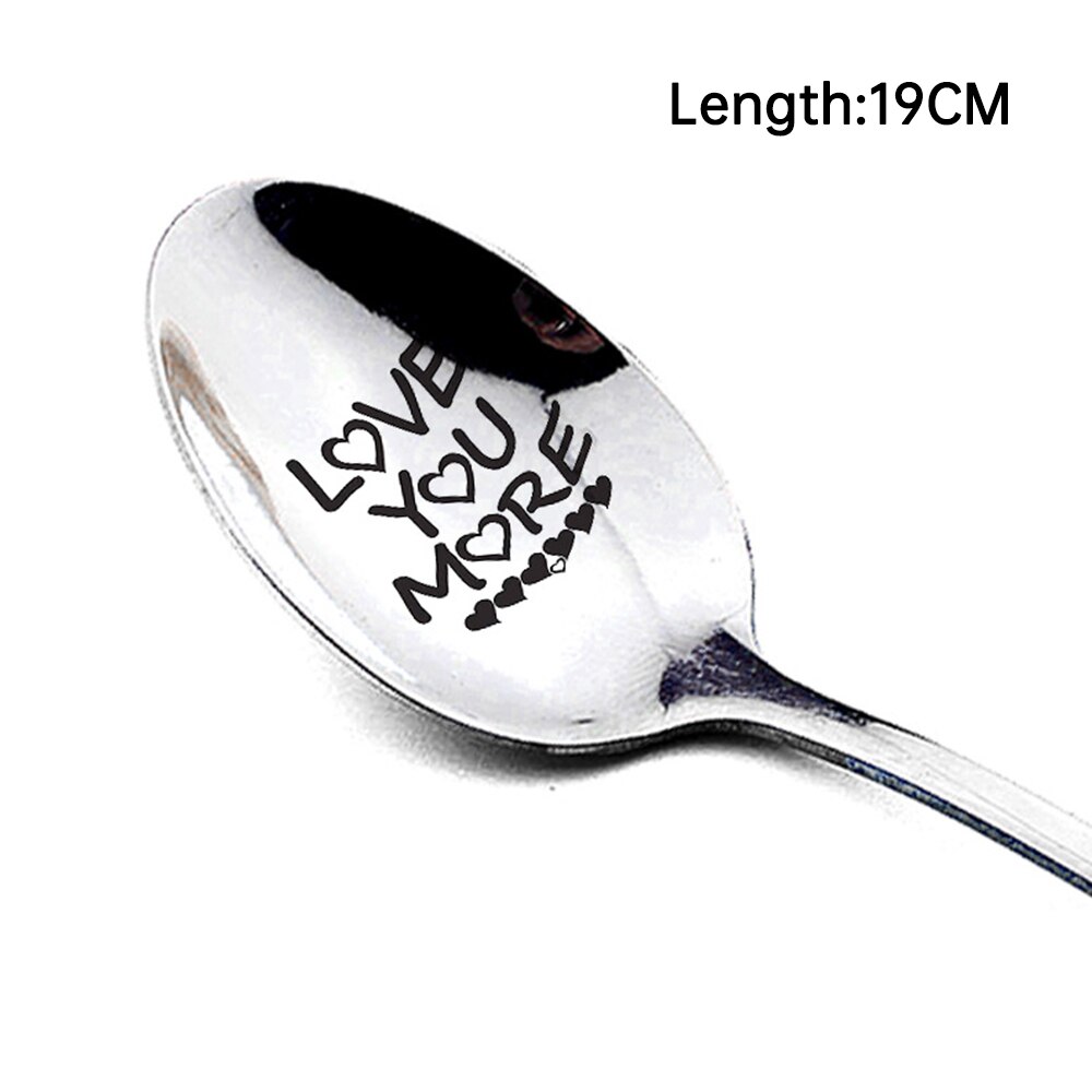 Valentine Dessert Spoon Household Use Teaspoon Year Coffee Spoon Lettering Long Handle Coffee Tea Ice Cream Tableware: 4
