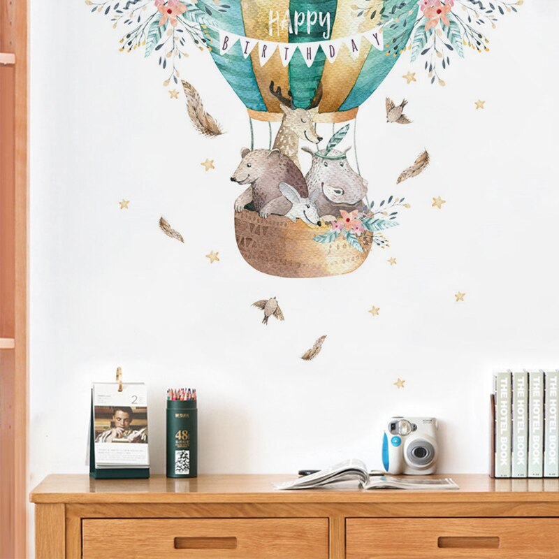 Wallsticker tegneserie luftballon dyreklistermærker børneværelse dekoration boligindretning baby soveværelse væg selvadsivet
