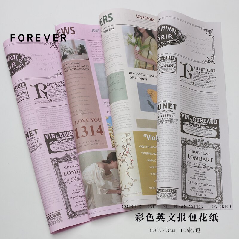 10 Vellen Europese Engels Krant Retro Geïmporteerd Kraftpapier Bloemen Pakket Bloem Verpakking Materiaal
