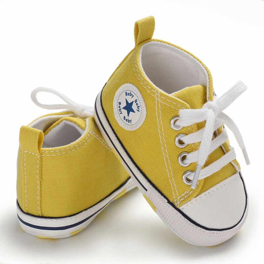 Sapatos de bebê 0-18m bebê recém-nascido infantil meninos meninas sola macia causal sapatos de renda acima: Amarelo / 13-18M