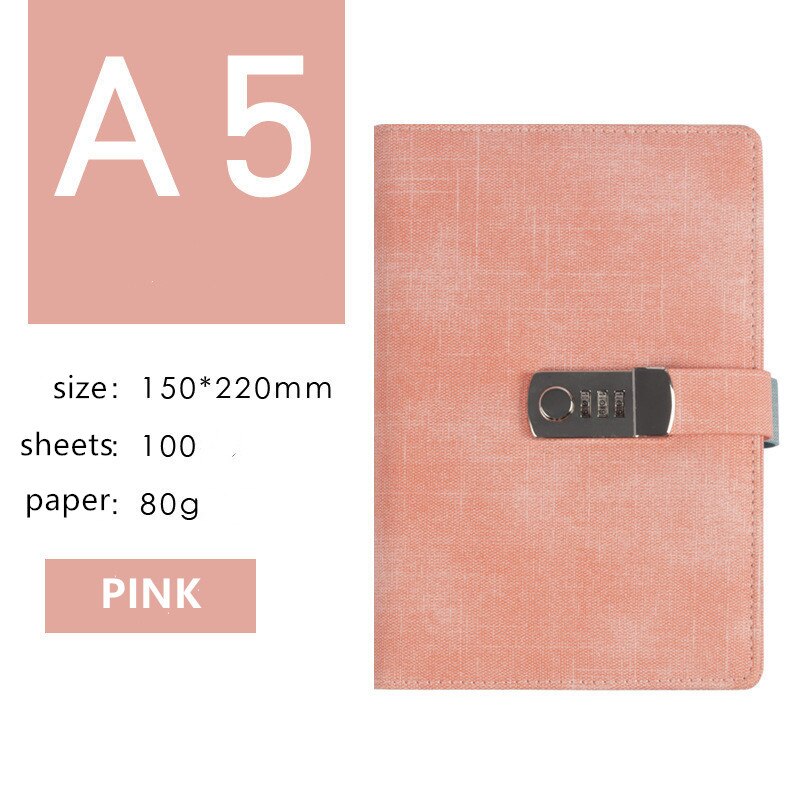 Password Notebook Students Leather Password Travel Retro Loose-leaf Notebook Password A5 Notebook: Pink