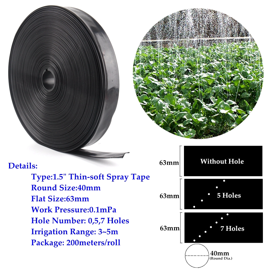 5~50M 0~7Holes 1.5" Φ40mm Thin-Soft Spray Tape Lawn Watering Hose Farm Greenhouse Irrigation Soft Pipe Sprinkler Flex Tube Line