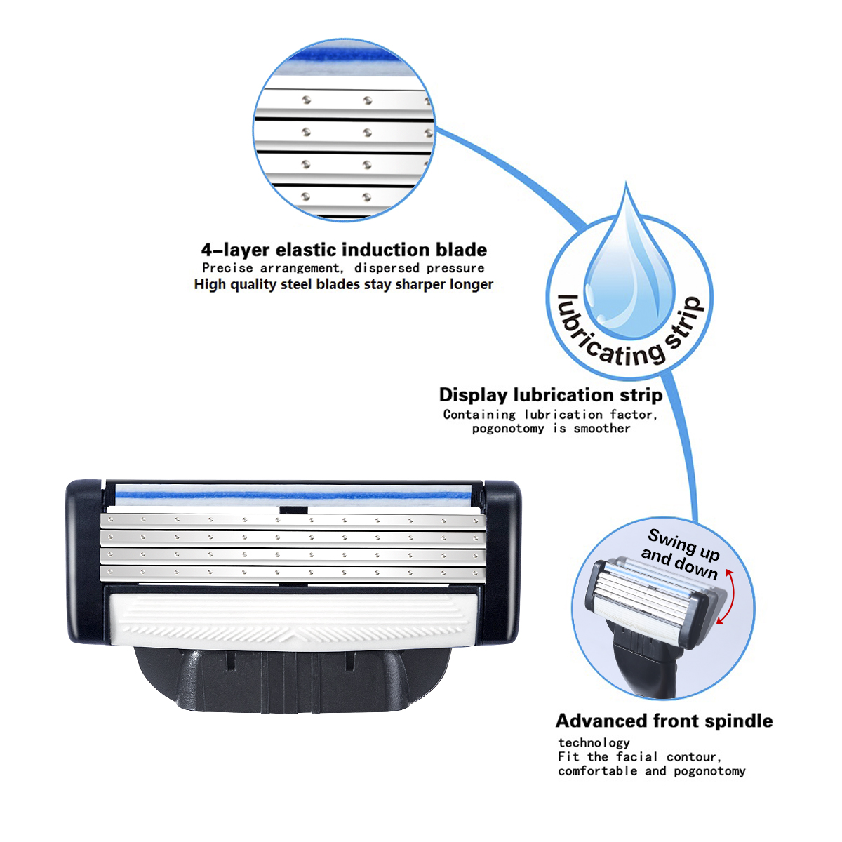 Cuchilla de afeitar de seguridad para hombre de , cartuchos de afeitado de acero inoxidable alemán de 4 capas, Compatible con afeitadora Mach 3, hoja reemplazable