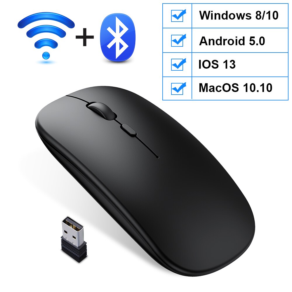 Wireless Mouse Bluetooth Mouse Computer USB Mouse Gamer Ergonomic Silent Mause Rechargeable Mice Wireless Optical For PC Laptop: Bluetooth Black