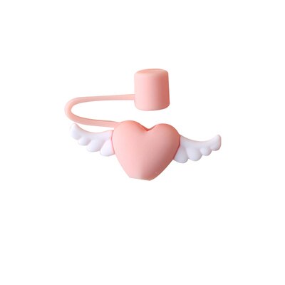 Bouchon de paille en Silicone, capuchon anti-poussière, tasse à boire réutilisable, accessoires de paille en verre, bouchon de dessin animé, couvercle de tête d'aspiration, mignon universel: Love wings