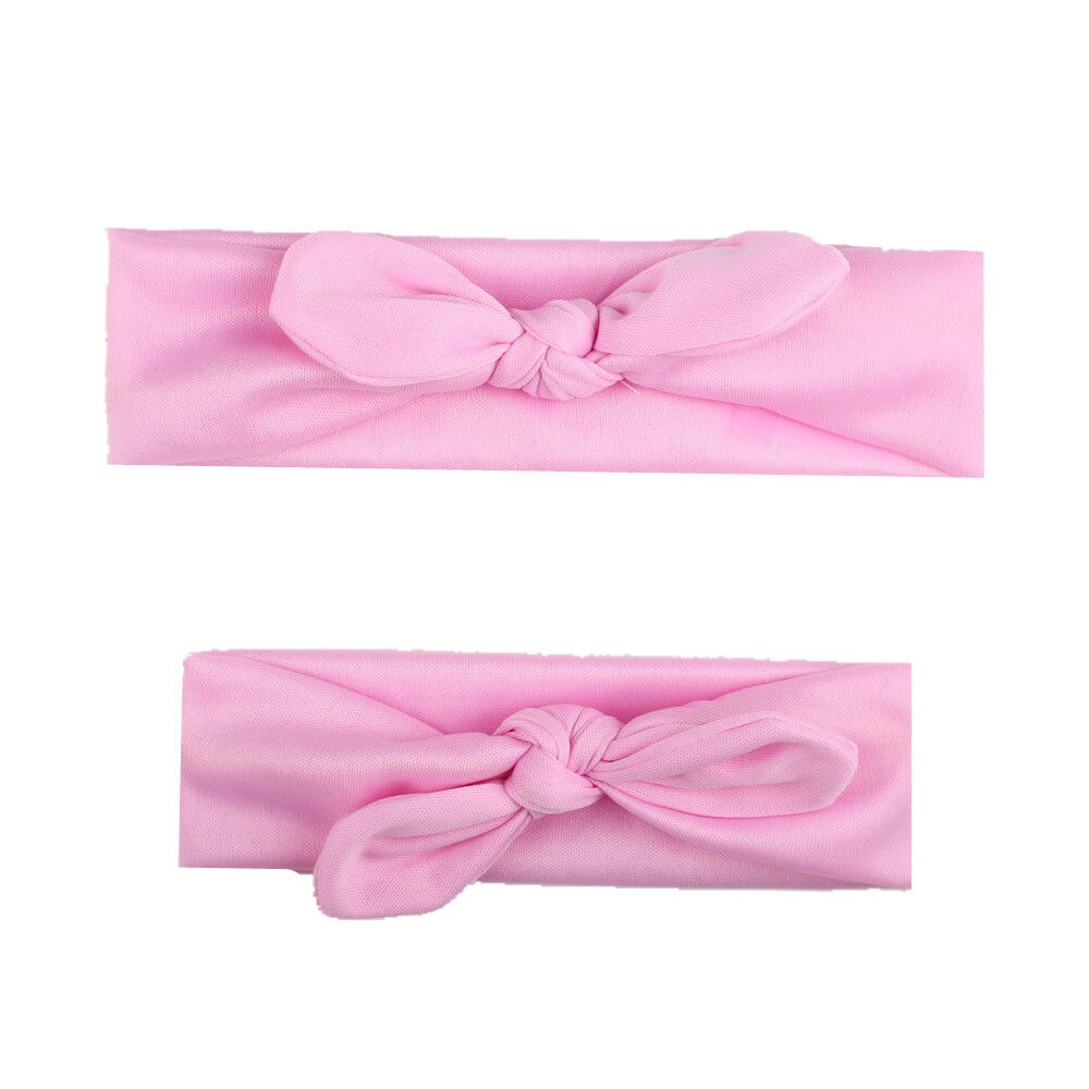 Neue 2Pcs Mama Baby Mädchen Elastische Bogen Verknotet Turban Haarband Stirnband Headwear Feste Bowknot Stirnband: Rosa