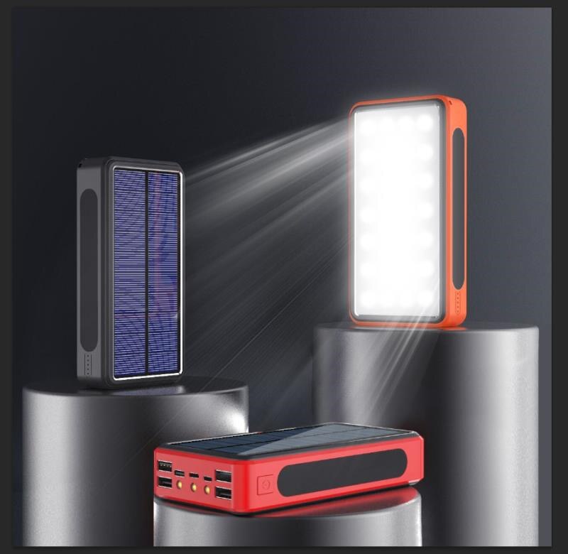 80000Mah Solar Power Bank 4 Usb Draagbare Externe Lader Snel Opladen Powerbank Led Licht Externe Batterij Voor Xiaomi Iphone
