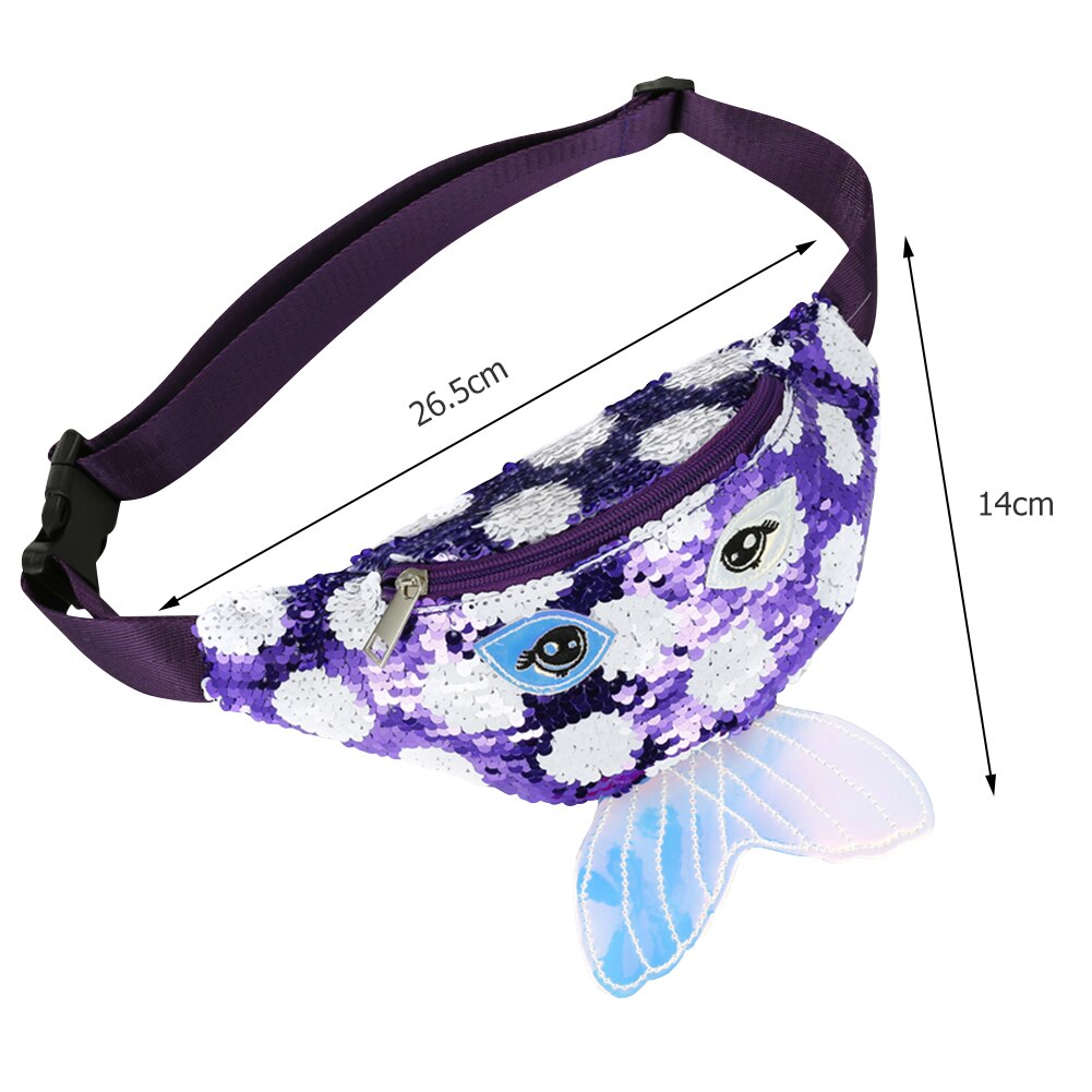 Sequin Waist Bag Women Fanny Zipper Semicircle Fish Tail Big Eyes Printing Splicing Kid Chest Crossbody Pack