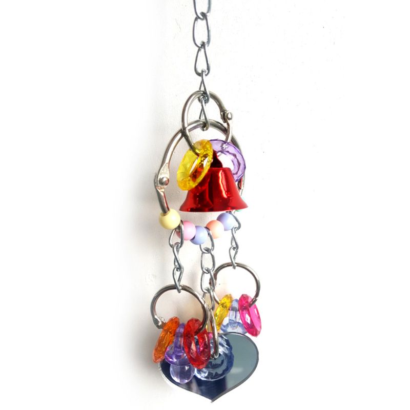 Bird Toy Pet Parrot Cage Toys Hanging Bird Chew Toys Mirror with Bell for Parrot Cage Swing Fun Play Toy