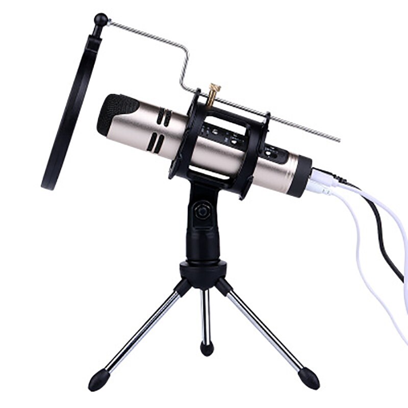 Portable Desktop Microphone Tripod Stand with Shock Mount Anti-Vibration Mic Holder with Round Mask Shield