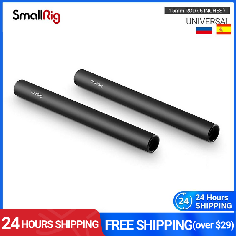 SmallRig 2pcs 15mm Aluminum Alloy Rod(M12-15cm) 6 inch Rail Rod For 15mm Shoulder Support System Rail Rod - 1050