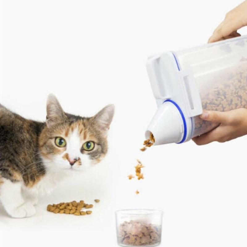 1 stk dyrefoder opbevaringsboks beholder lufttæt hunde katte foder beholder med et målebæger klar