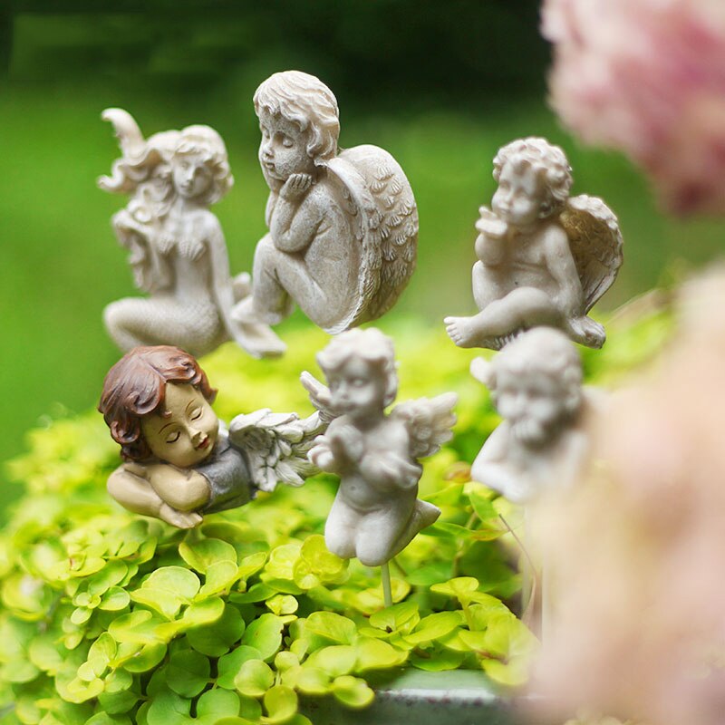 3Pcs/Set Mini Mermaid Miniatures Artificial Garden Fairy Angel Elf Resin Crafts Decorations Succulent Potted Plants For Home