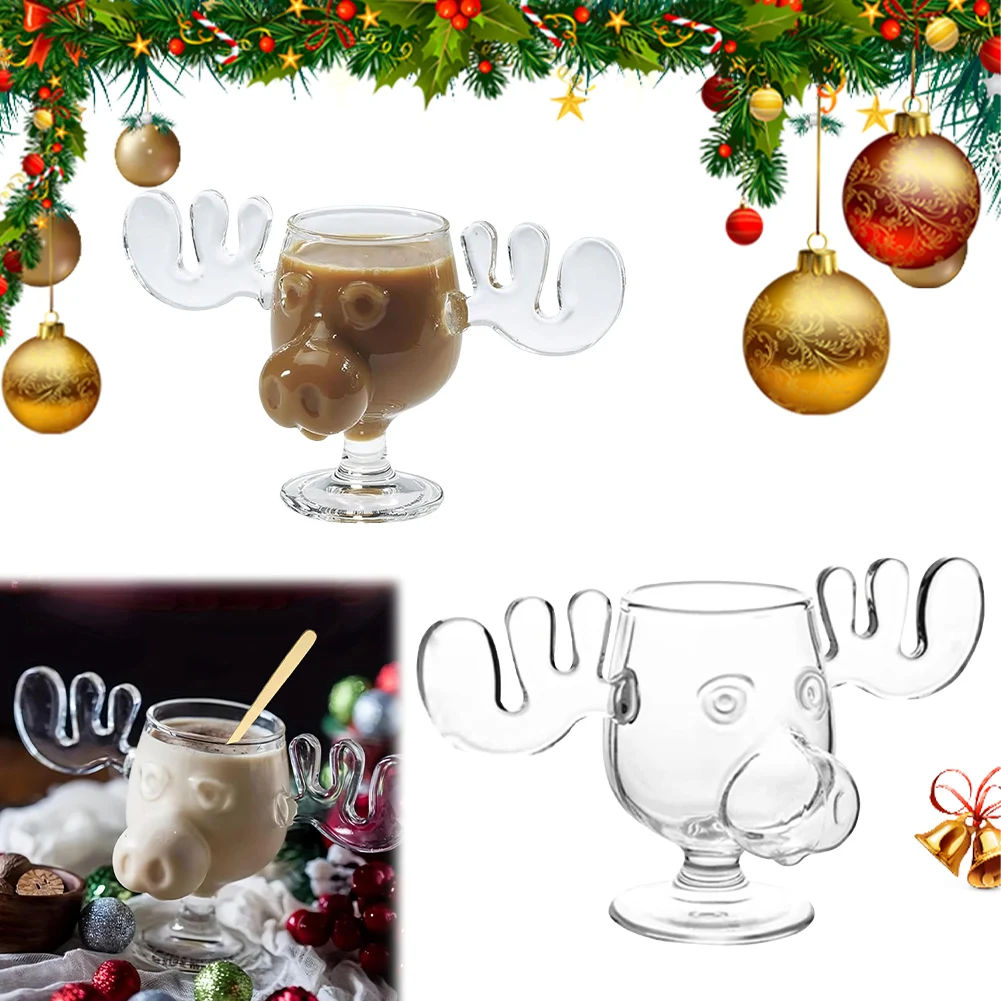 1-4PCS 240ml 8oz Christmas Vacation Moose Mug Christmas Reindeer Head Elk Glass Wine Beer Water Juice Milk Glass