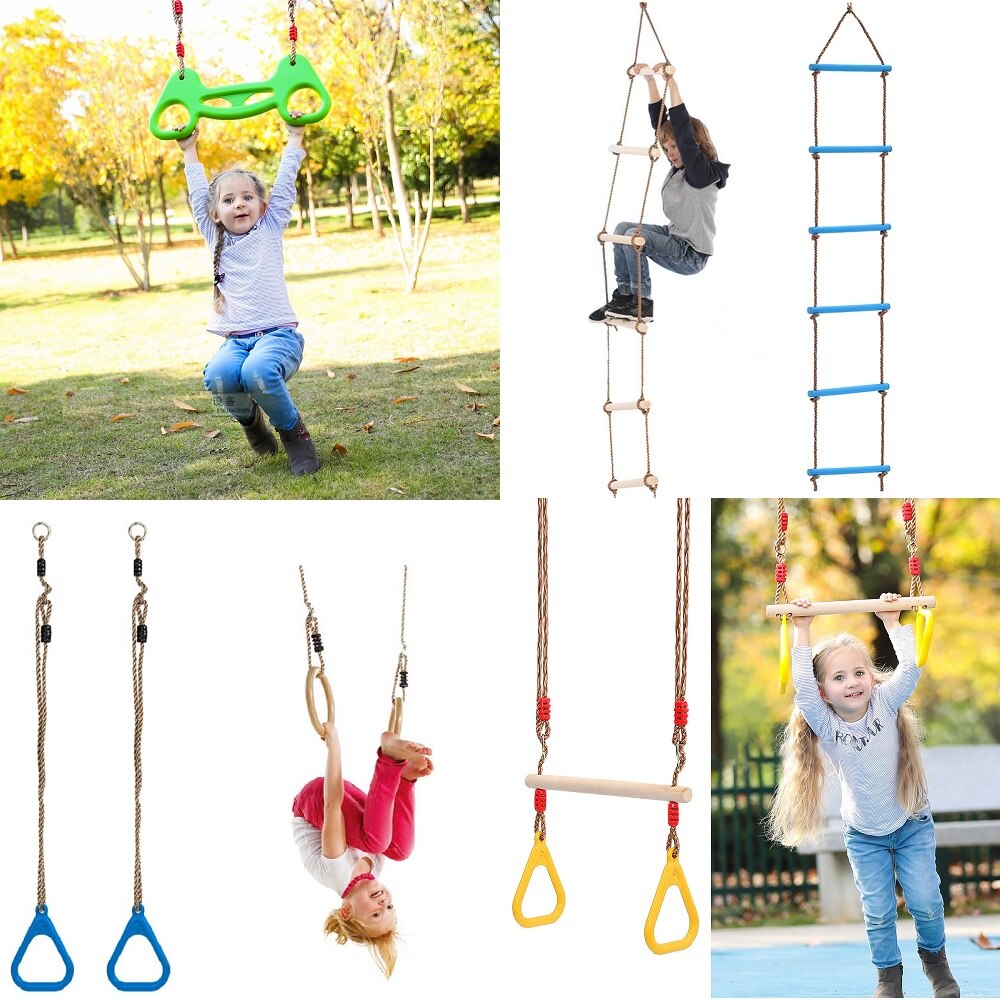 Crianças Brinquedo Balanço Ao Ar Livre Indoor Escada de Corda de Plástico Playground Jogo Ginásio Anéis de Barra de Trapézio Balanço De Madeira com Plástico