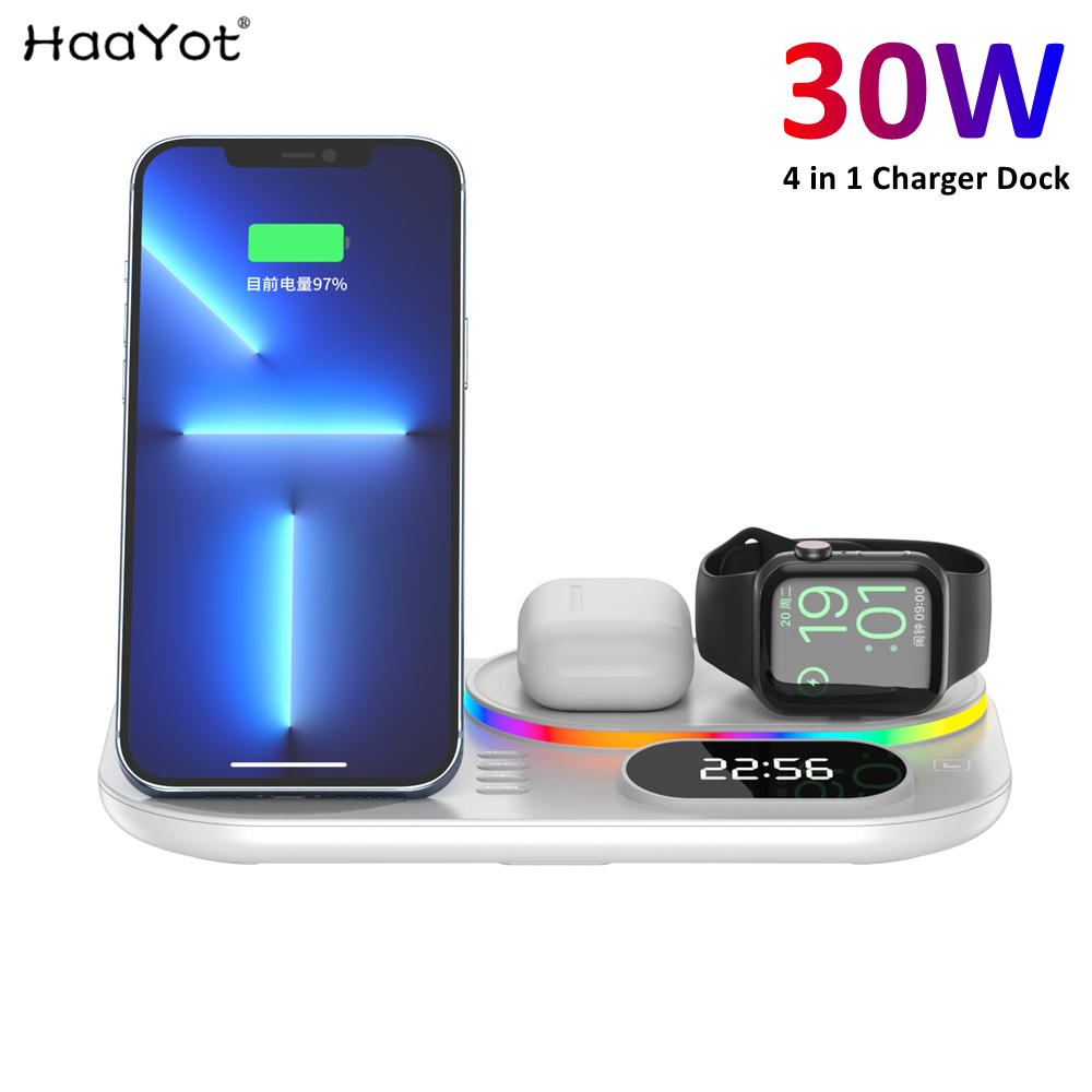 LED 4 in 1 Wireless Charger Dock Qi Fast Charging Station for Apple Watch Airpods iPhone 12 13 Pro Samsung S21 Note Mobile Phone