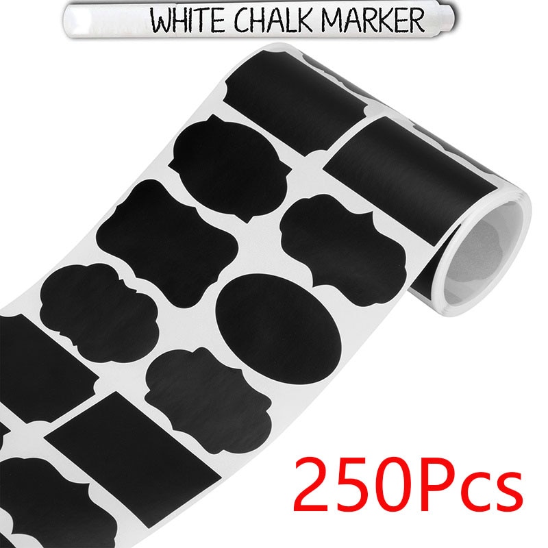 250Pcs 8 Style Round Blank Chalkboard Labels sticker -Erasable Chalk Pen- Removable Waterproof Label for Mason Jar Labels