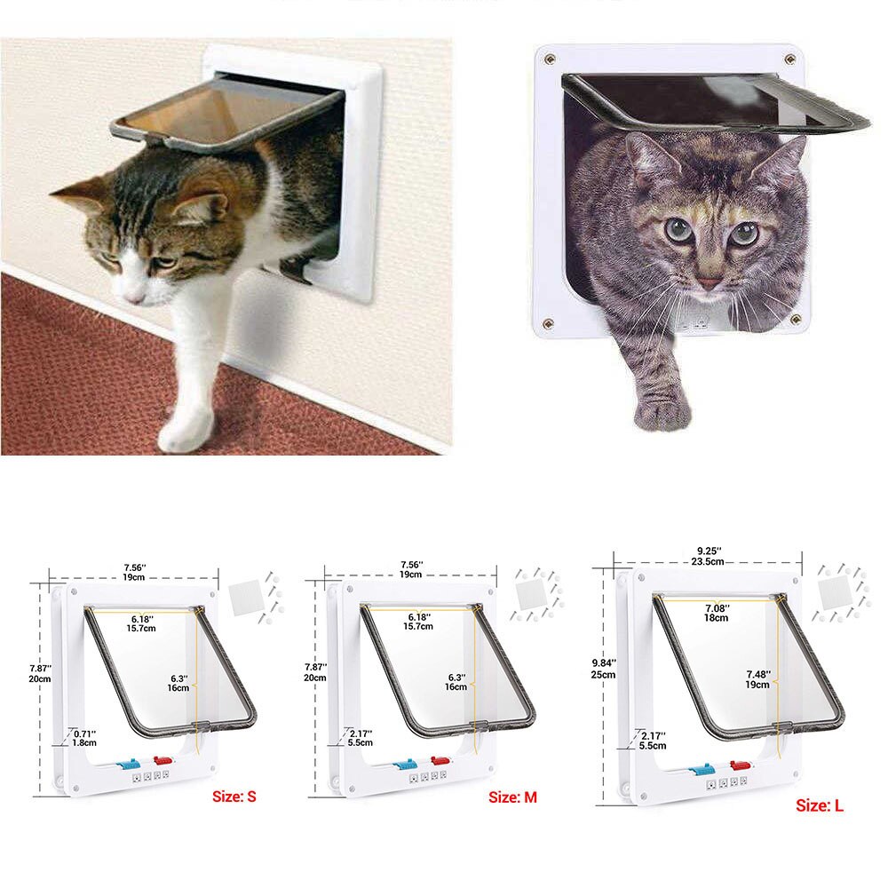 Porte animal domestique | Serrure à 4 voies, porte pour chien chiot et chat, coffre-fort, porte de maison de taille moyenne, petite et grande, verrouillable fabriqué en ABS et Durable S, M, L