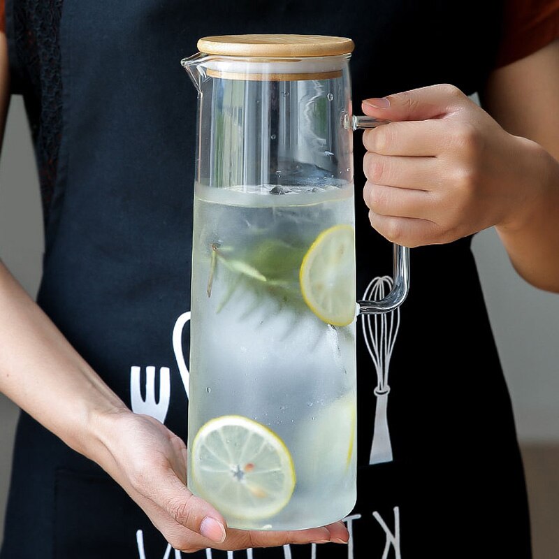 1.2L 1.4L Cold Glass Water Bottle Jar Kettle Transparent Large Capacity Heat Resistant Coffee Pot with Handle Teapot Pitchers
