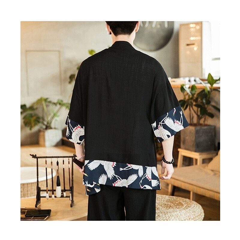 Japanese kimono cardigan men haori yukata male samurai clothing blouse kimono jacket mens kimono shirt yukata haori KZ2011